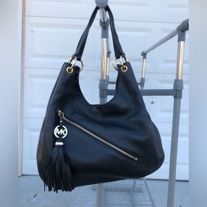 Michael Kors Black “Charm” Leather Tassel Hobo Tote